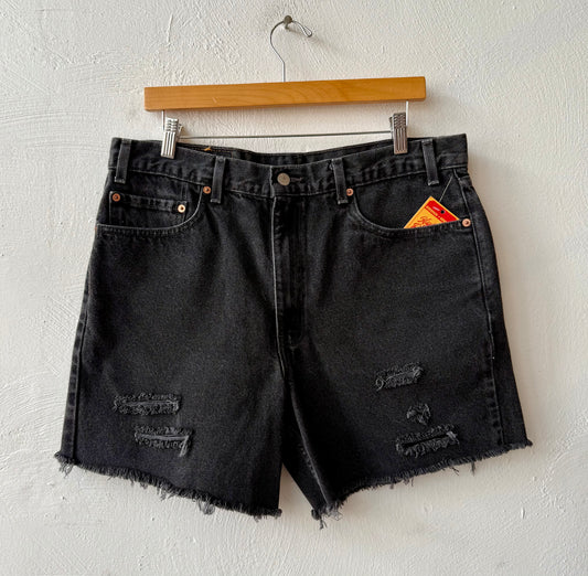 Reworked Cut & Distressed Levis Black 550 Shorts