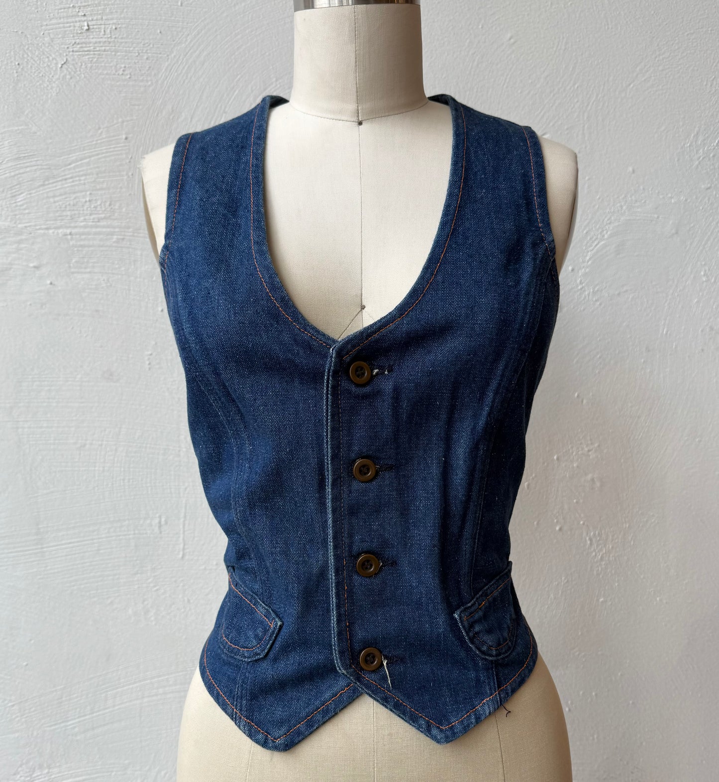 70s Simple Dark Denim Vest