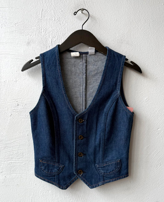 70s Simple Dark Denim Vest