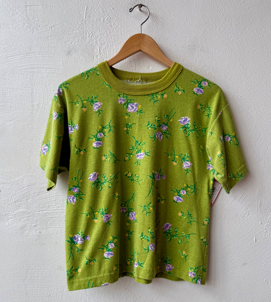 80s Mossy Green Floral Tee