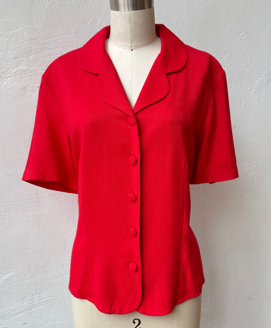 90s Red Top with Curved Collar