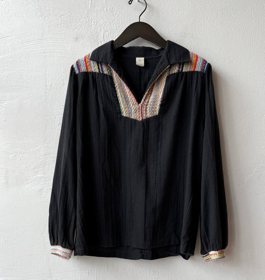 60s Cotton Boho Top with Woven Trim