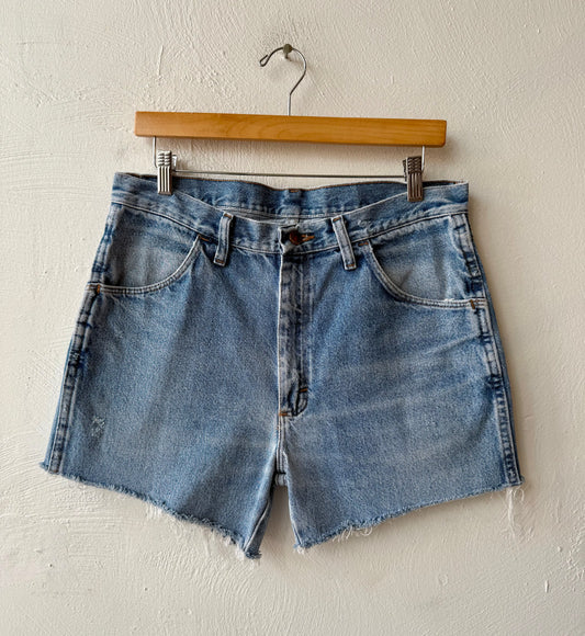 Reworked Cut & Distressed Rustler Jean Shorts