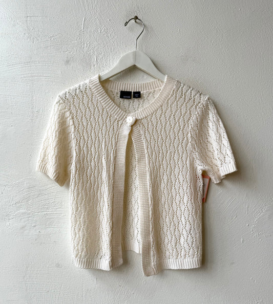 90s Ivory Open Knit Short Sleeve Cardigan