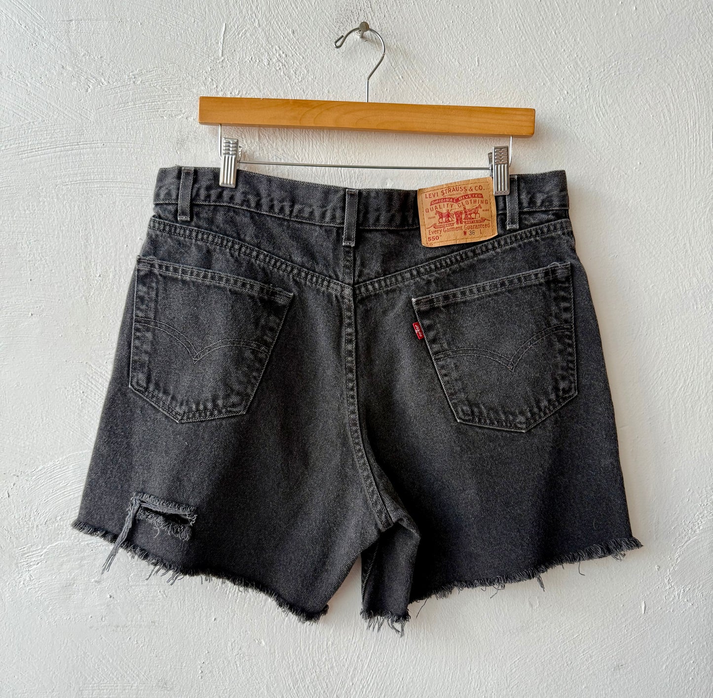 Reworked Cut & Distressed Levis Black 550 Shorts