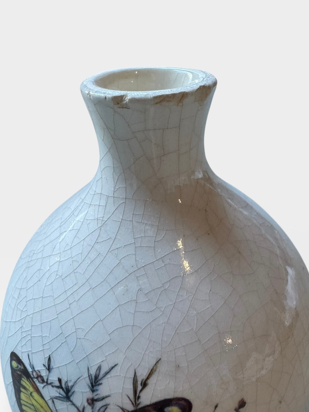 Vintage Crackle Butterfly Vase