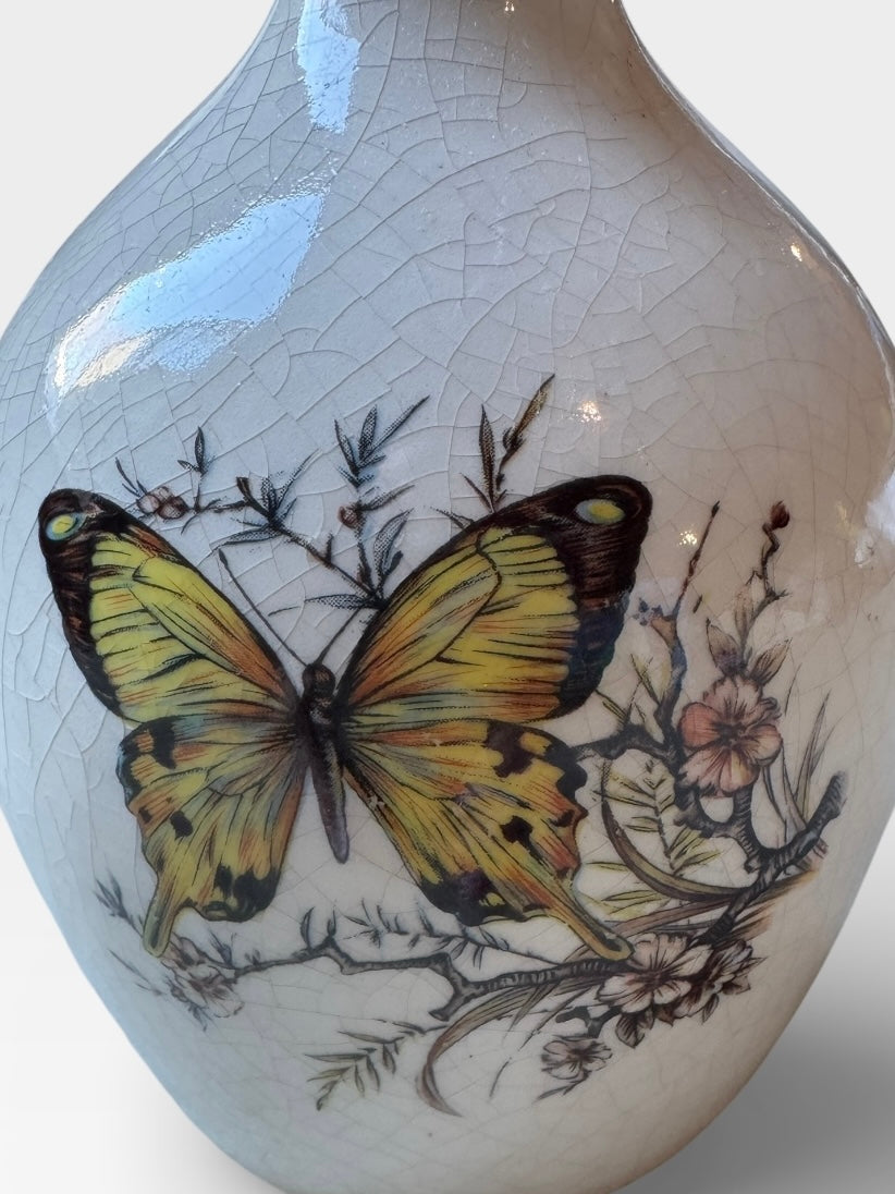 Vintage Crackle Butterfly Vase