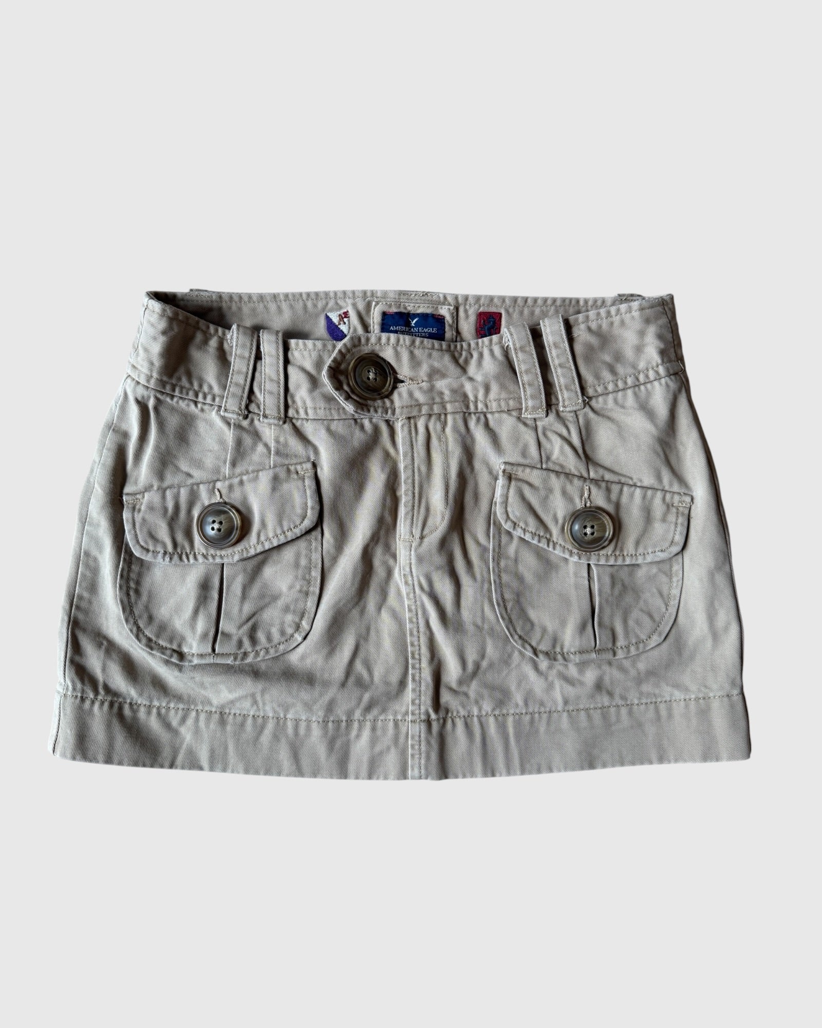 Y2K AEO Cotton Khaki School Girl Mini Skirt
