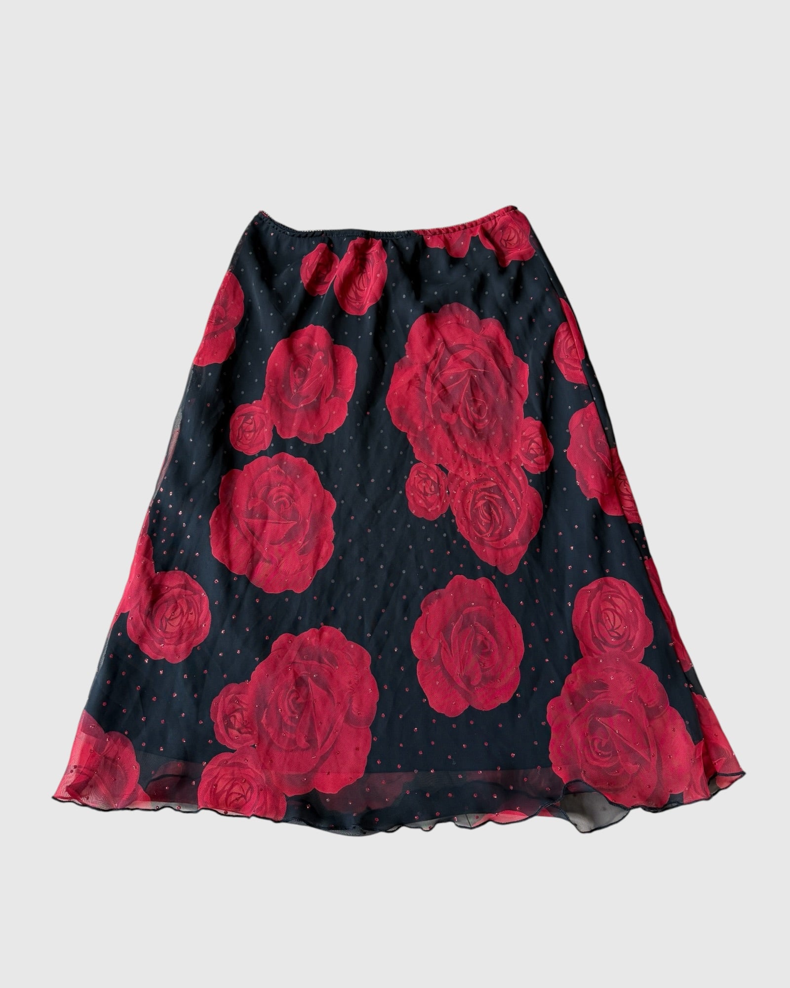 90s Dots and Roses Double Layer Skirt