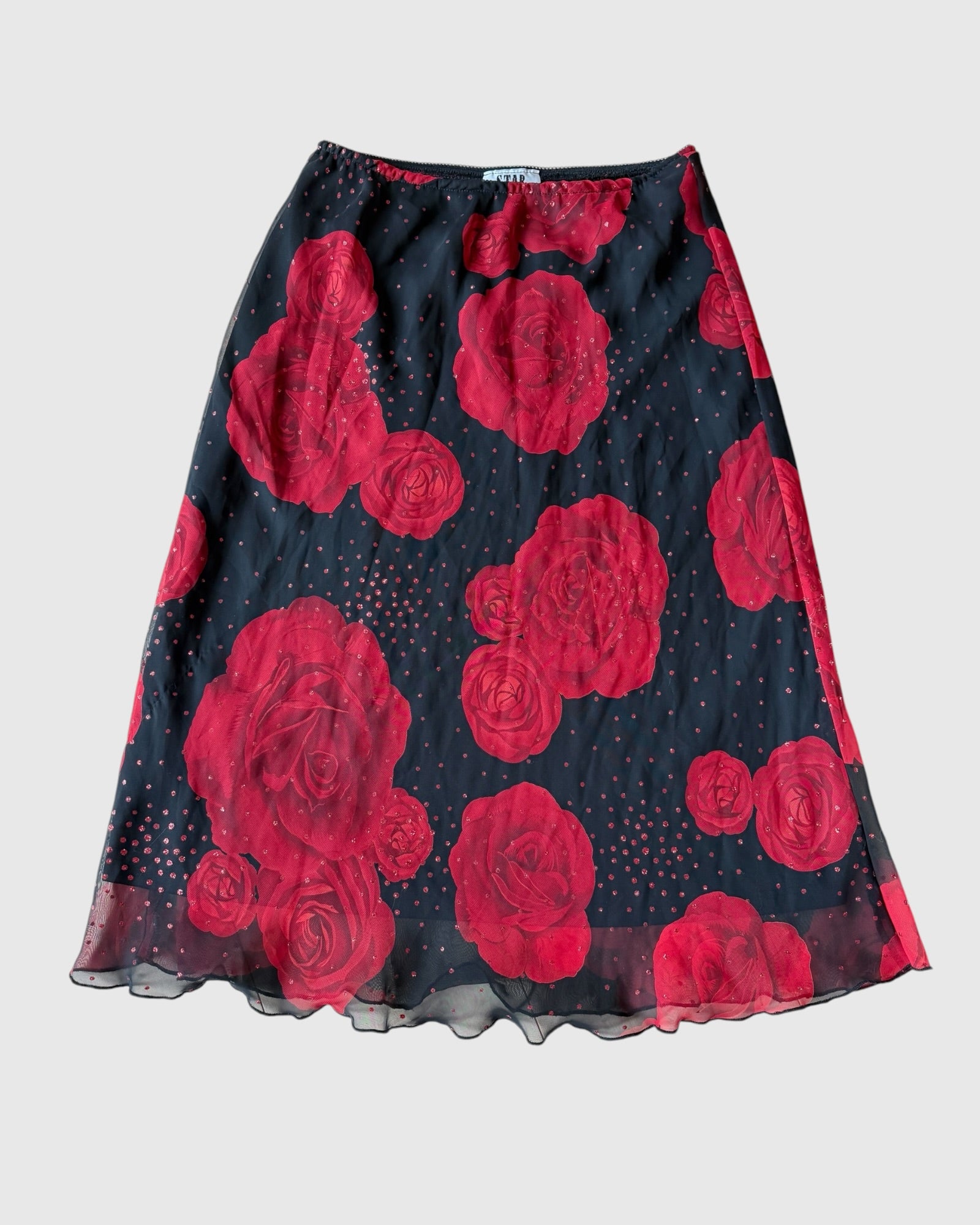 90s Dots and Roses Double Layer Skirt