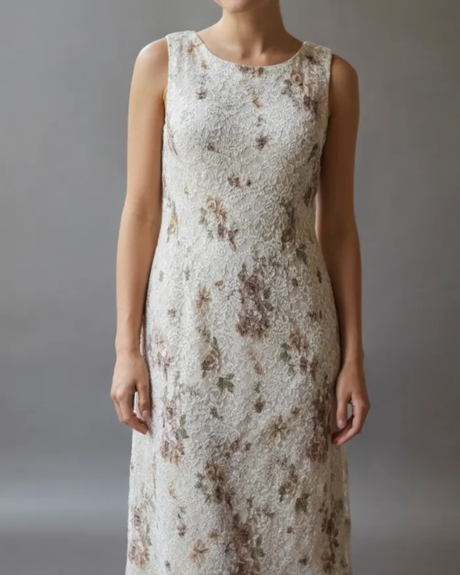 90s Ivory Floral Lace Maxi Dress