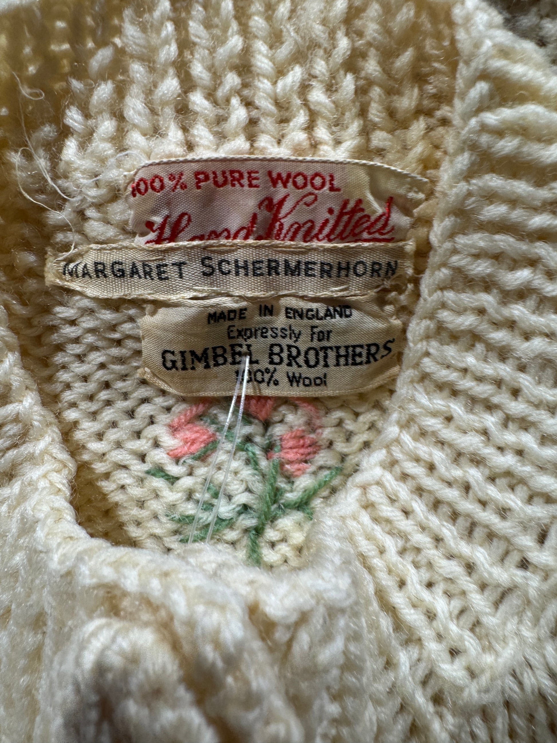 50s Wool Windowpane Floral Cardigan