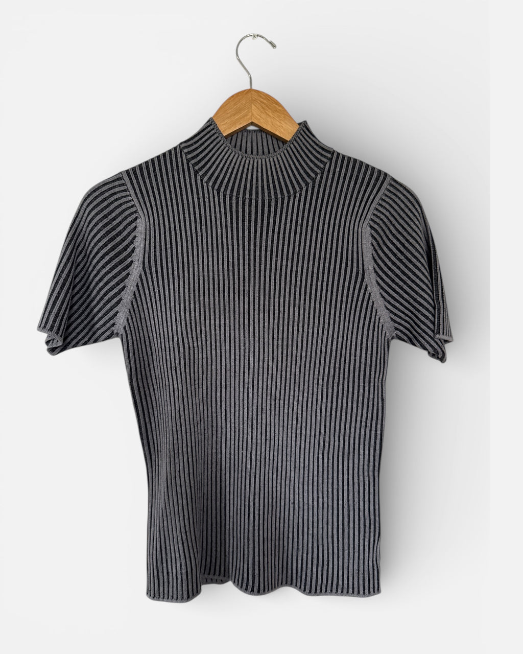 90s Knit Silk Ribbed Mock Neck Top