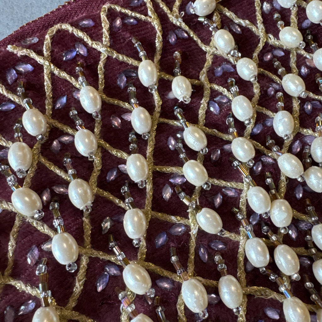 Handmade Velvet Zip Pouch with Pearl Fringe