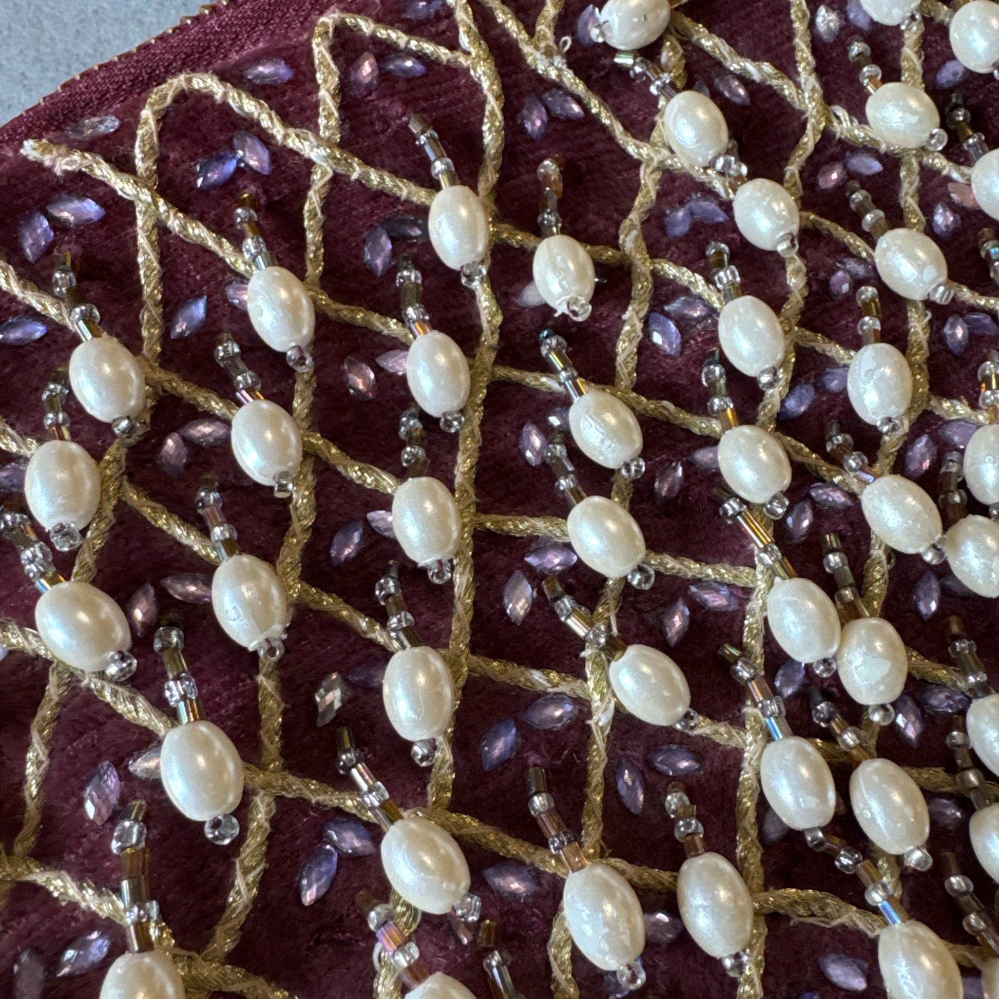 Handmade Velvet Zip Pouch with Pearl Fringe