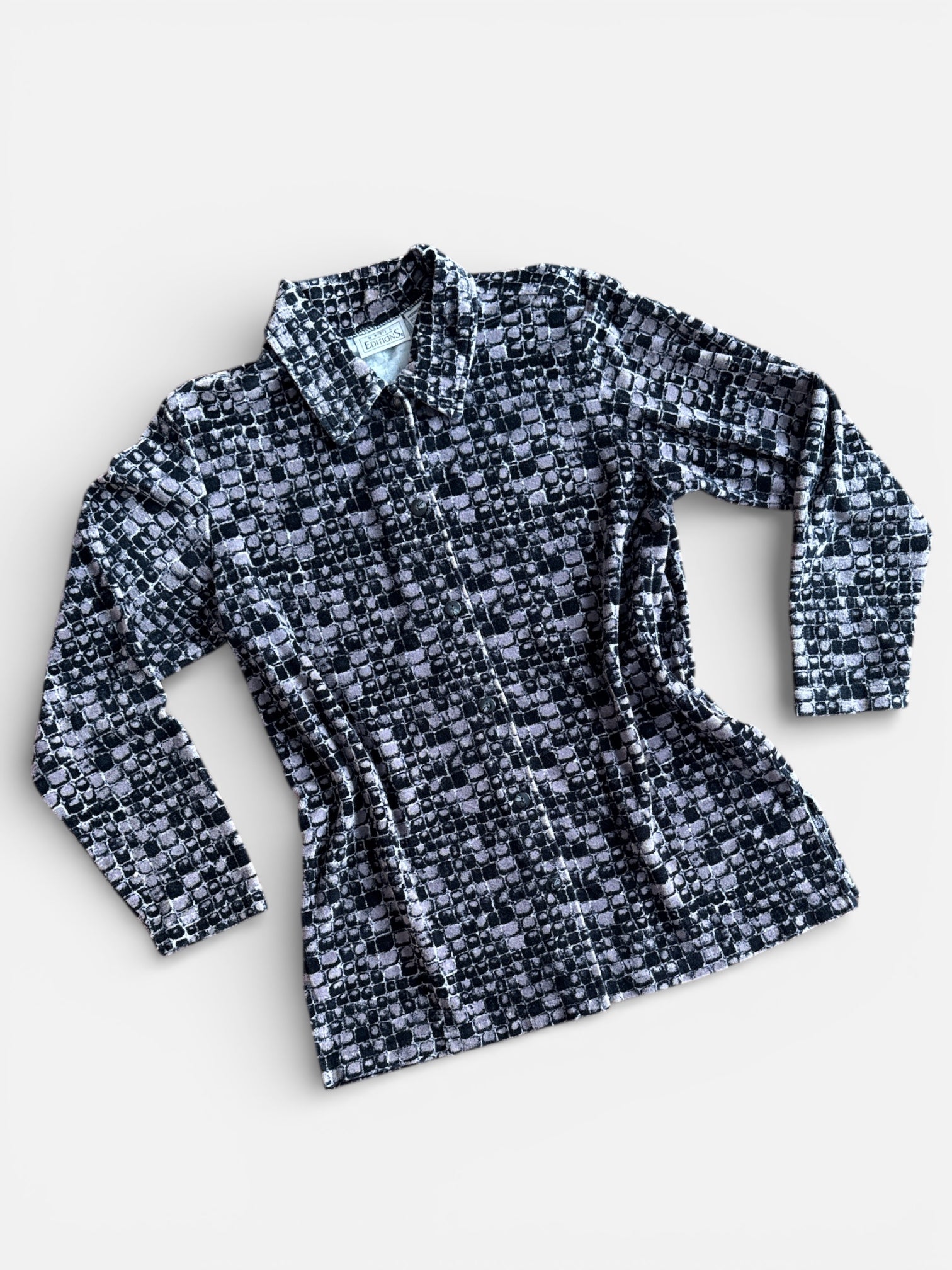 90s Velvety Reptile Print Button Up