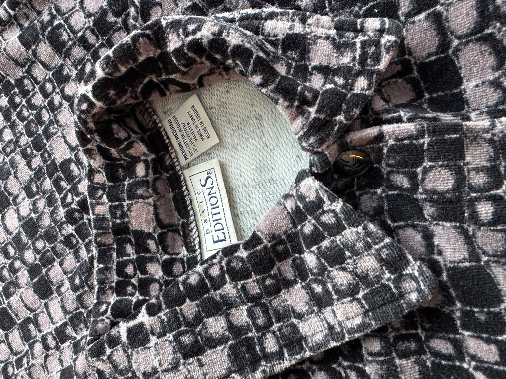 90s Velvety Reptile Print Button Up