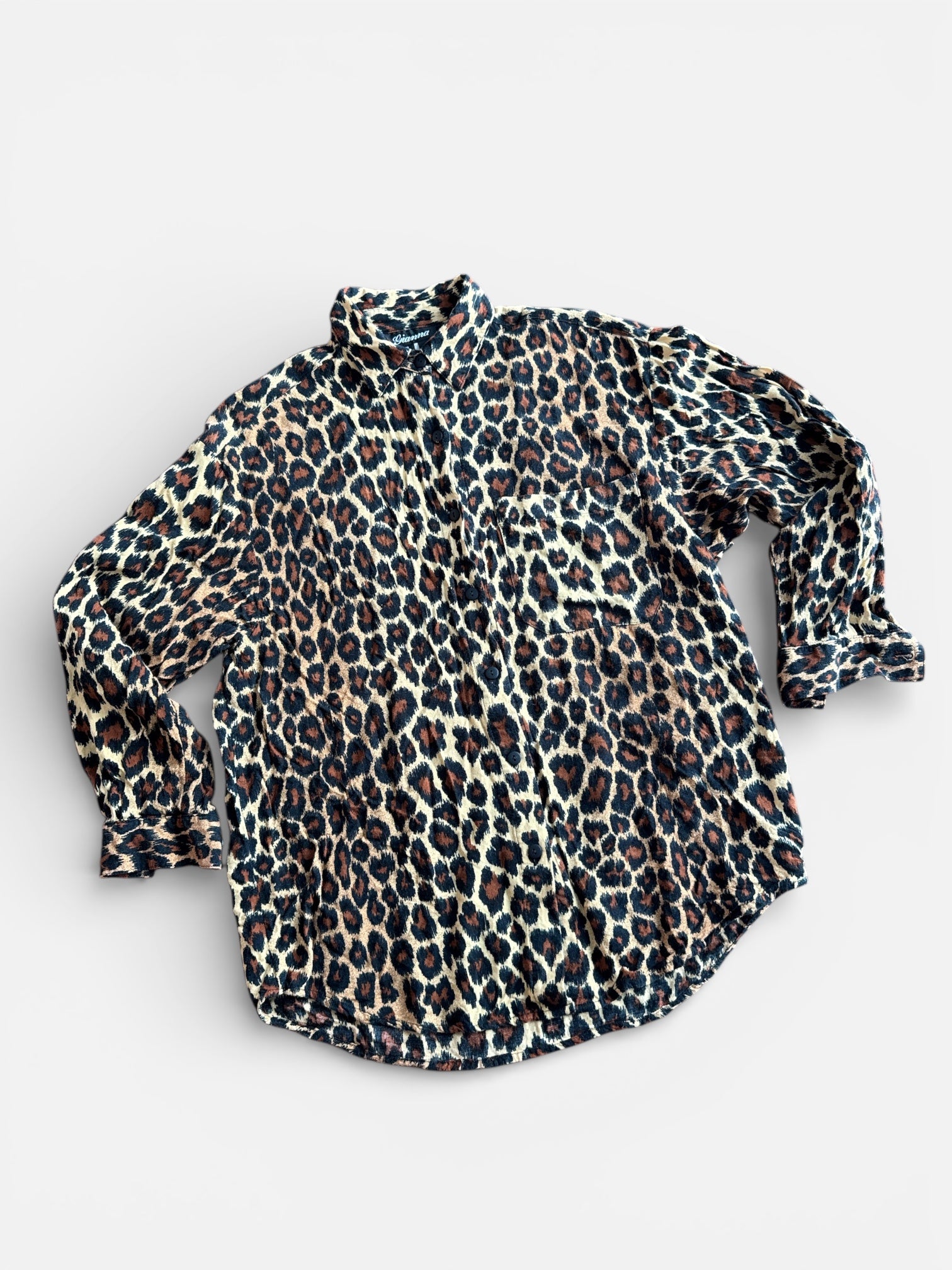 90s Leopard Print Rayon Button Up
