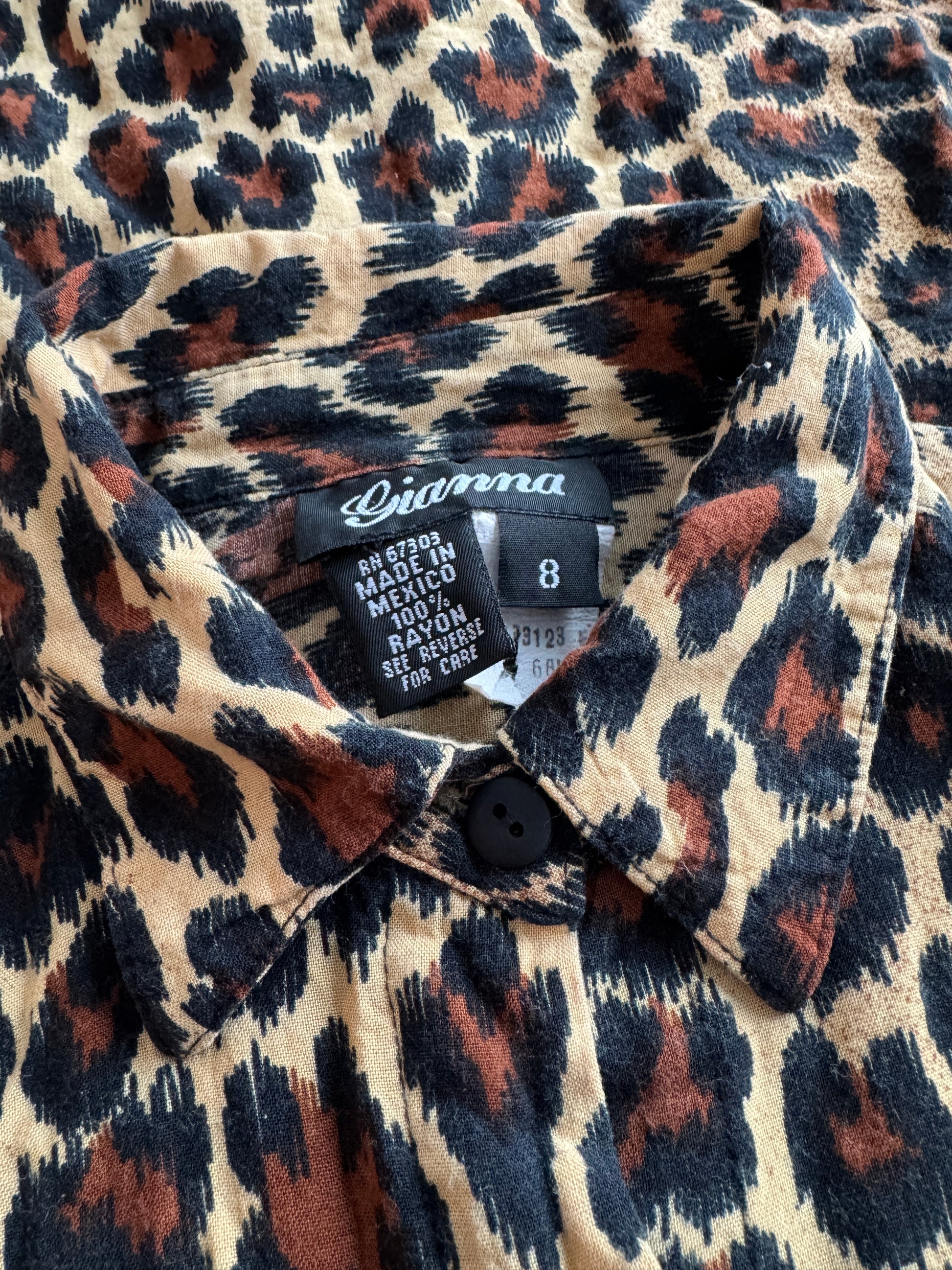 90s Leopard Print Rayon Button Up