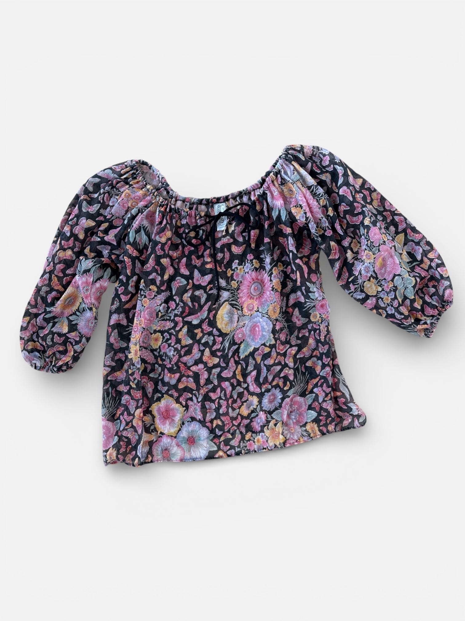 60s Moths & Flowers Peasant Top
