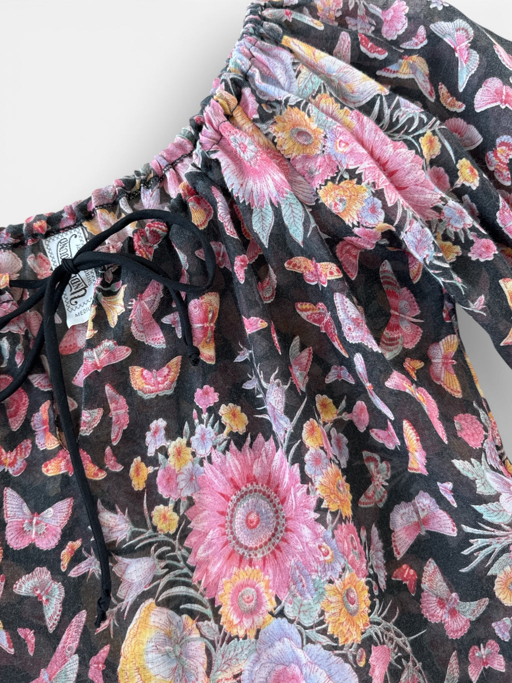 60s Moths & Flowers Peasant Top