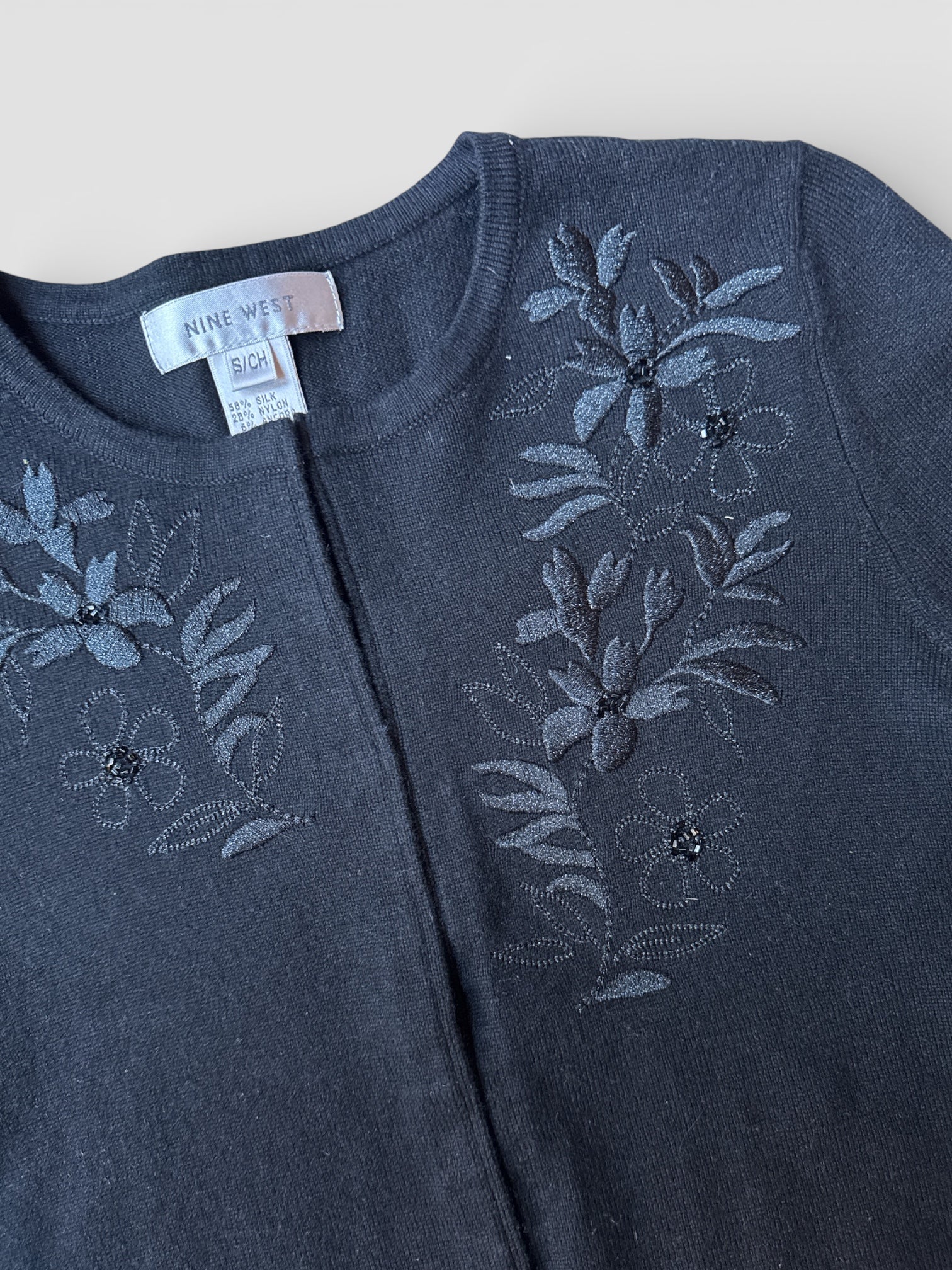 90s Embroidered Silk Blend Cardigan