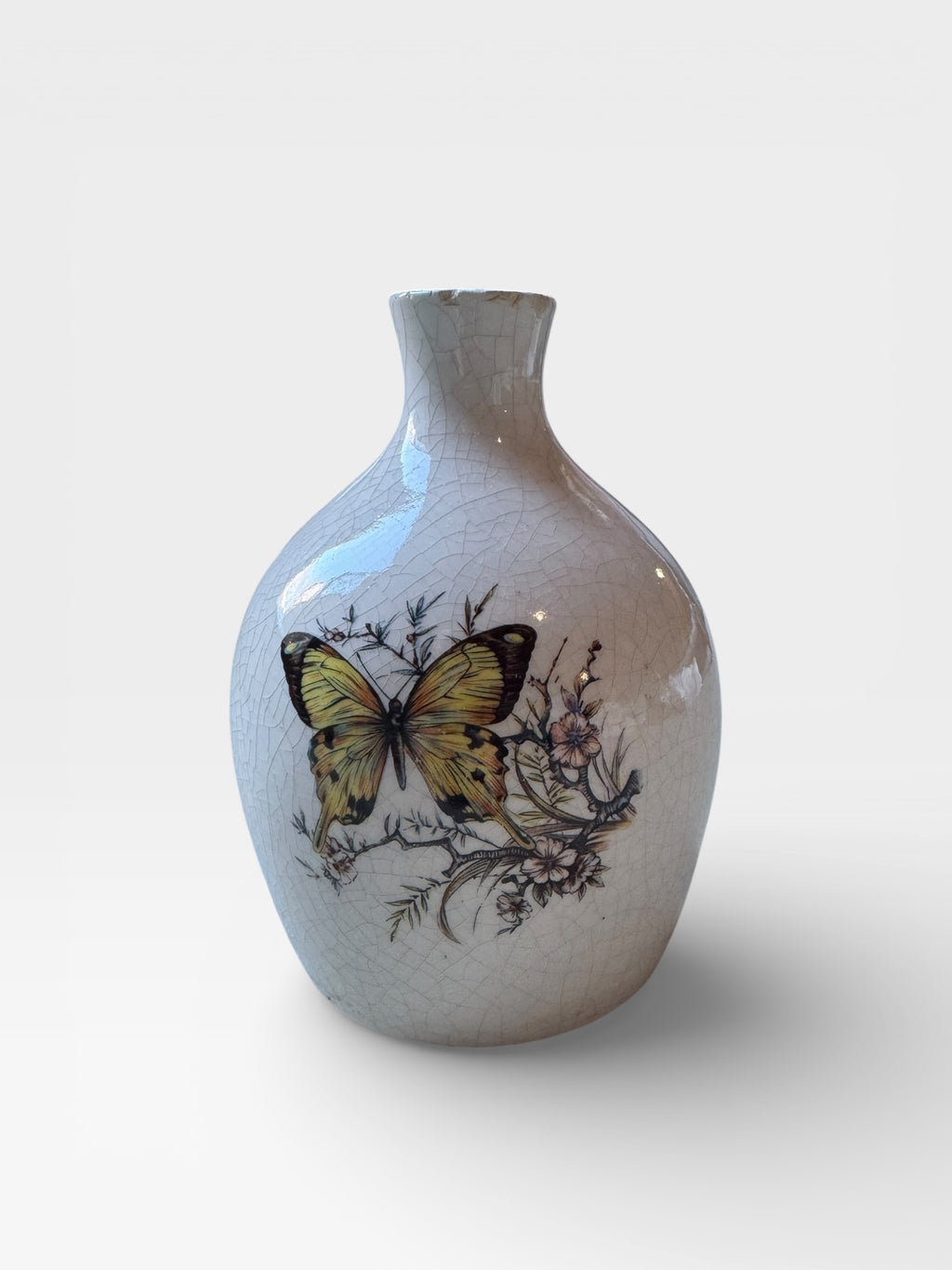 Vintage Crackle Butterfly Vase