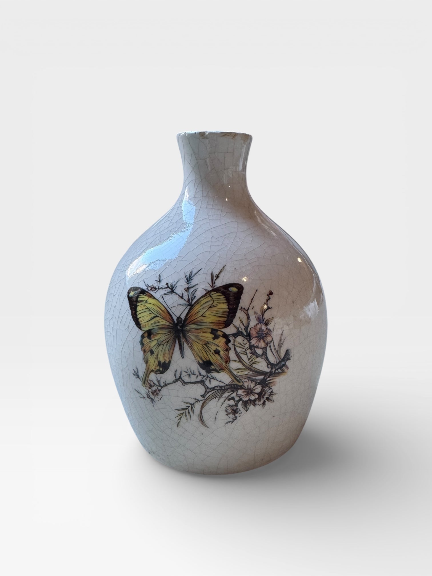 Vintage Crackle Butterfly Vase