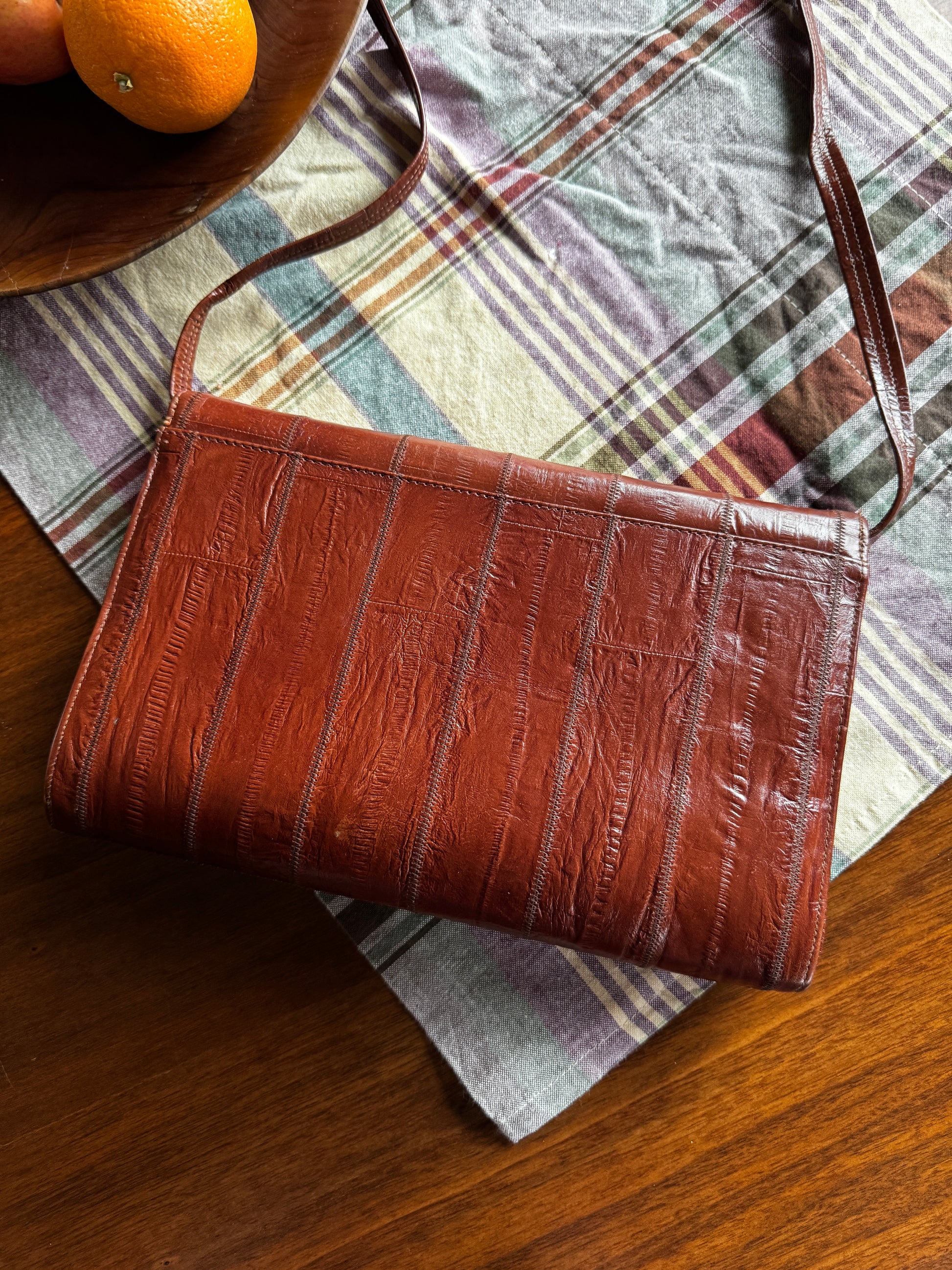 80s Brown Eel Skin Envelope Bag