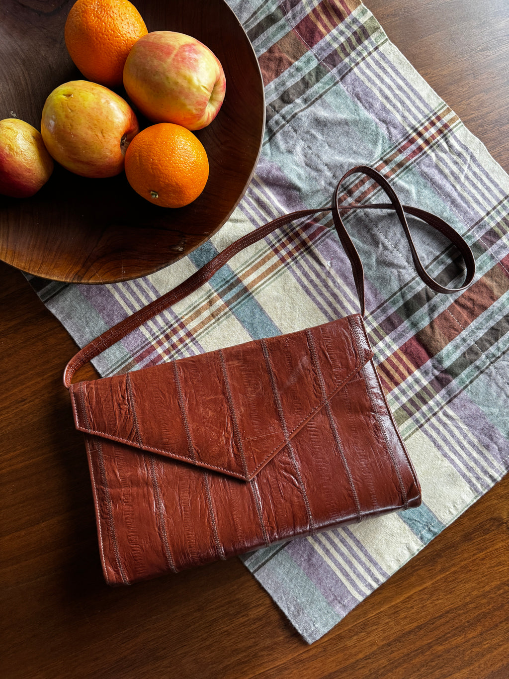 80s Brown Eel Skin Envelope Bag