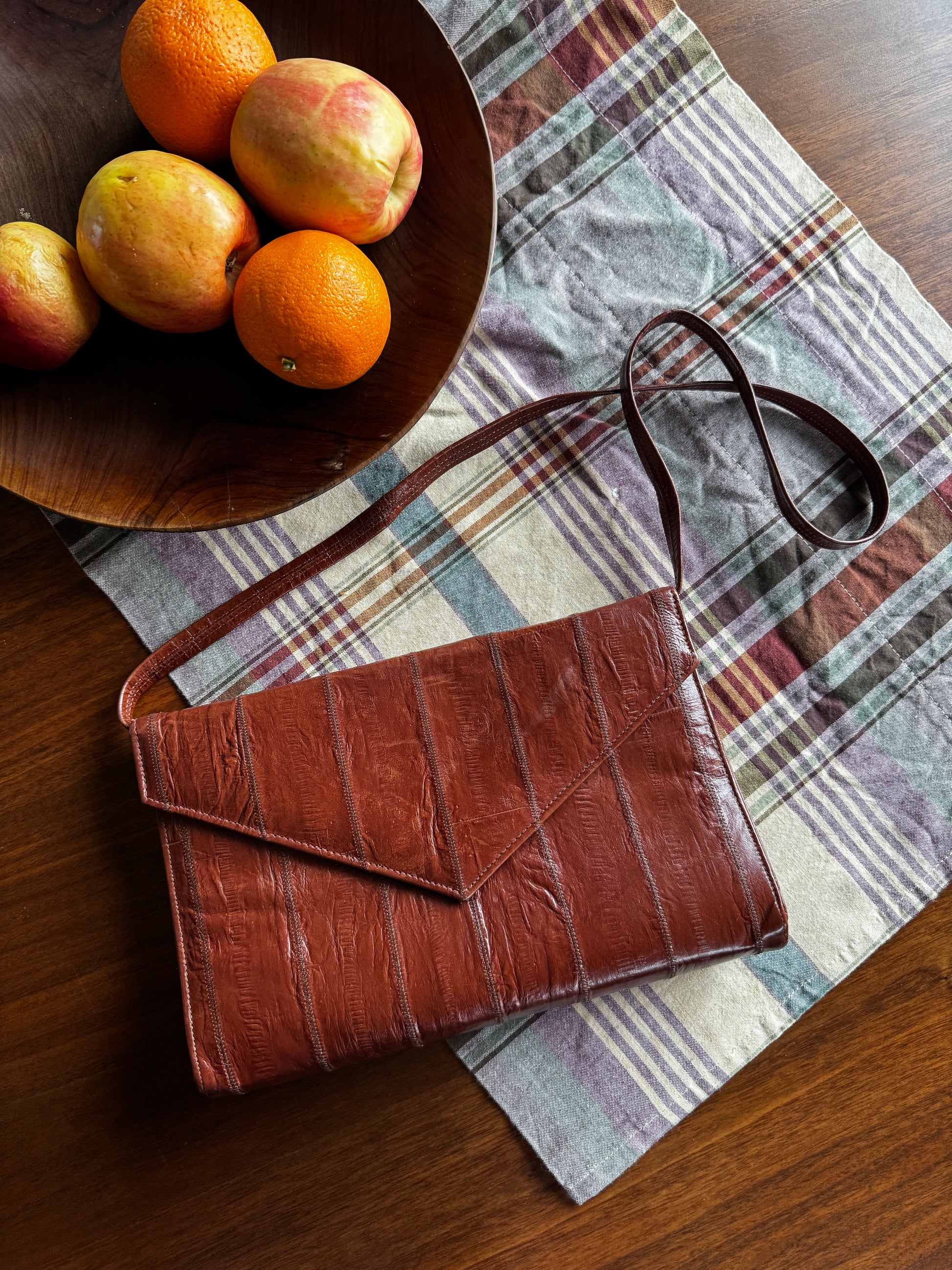 80s Brown Eel Skin Envelope Bag