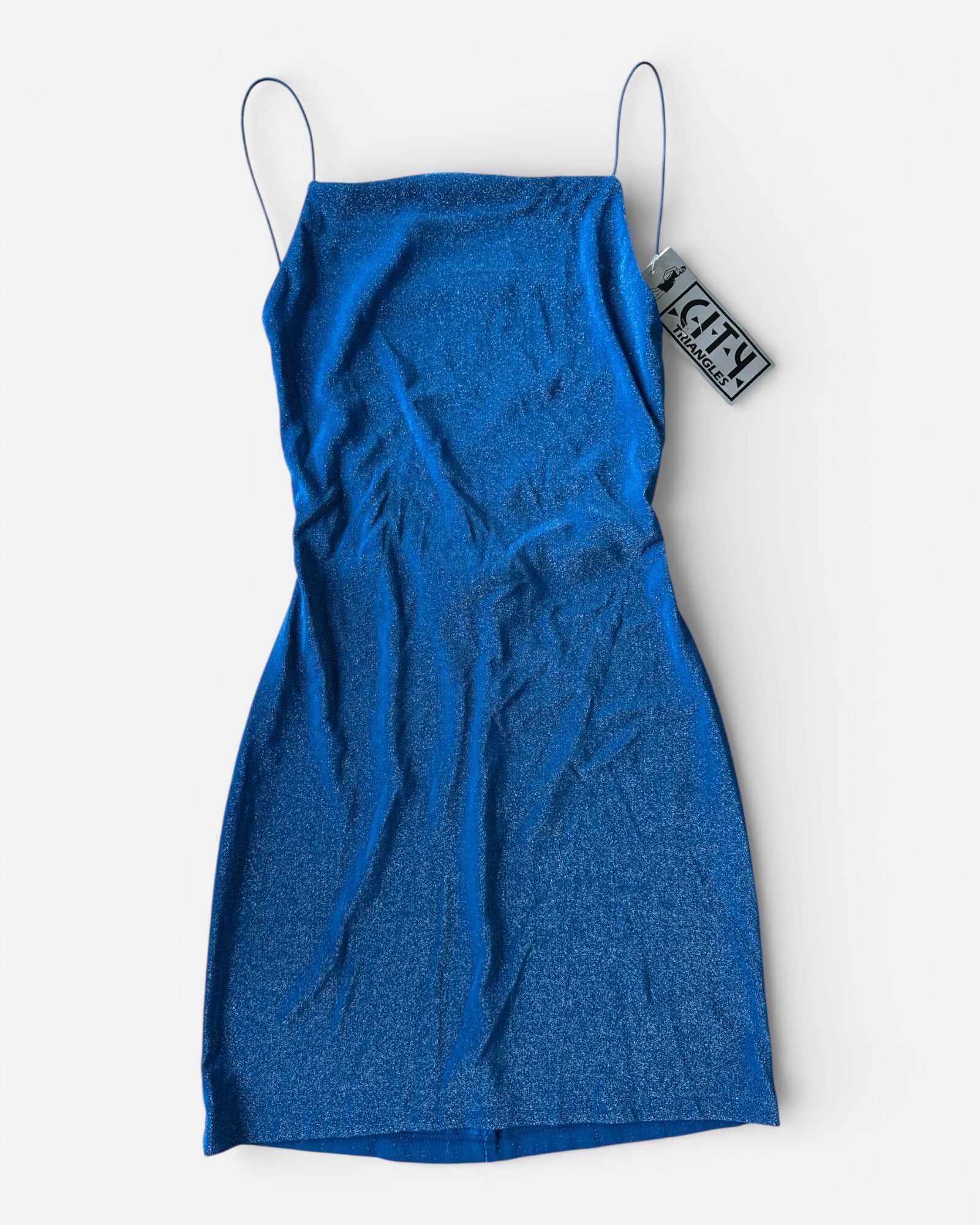 90s Deadstock Blue Glitter Mini Party Dress