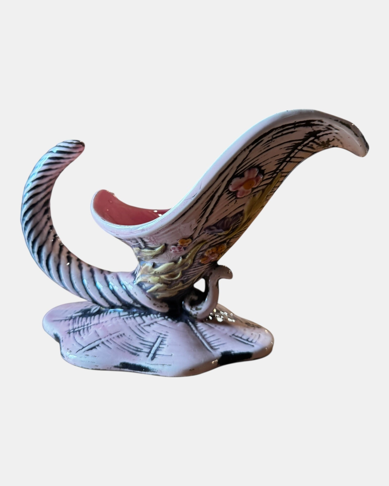 50s Hull Pottery Blossom Flite Cornucopia Planter or Vase