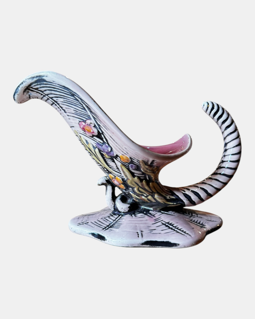 50s Hull Pottery Blossom Flite Cornucopia Planter or Vase