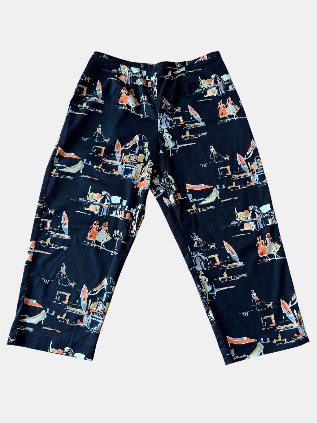 90s Ladies Who Lunch Novelty Print Capris