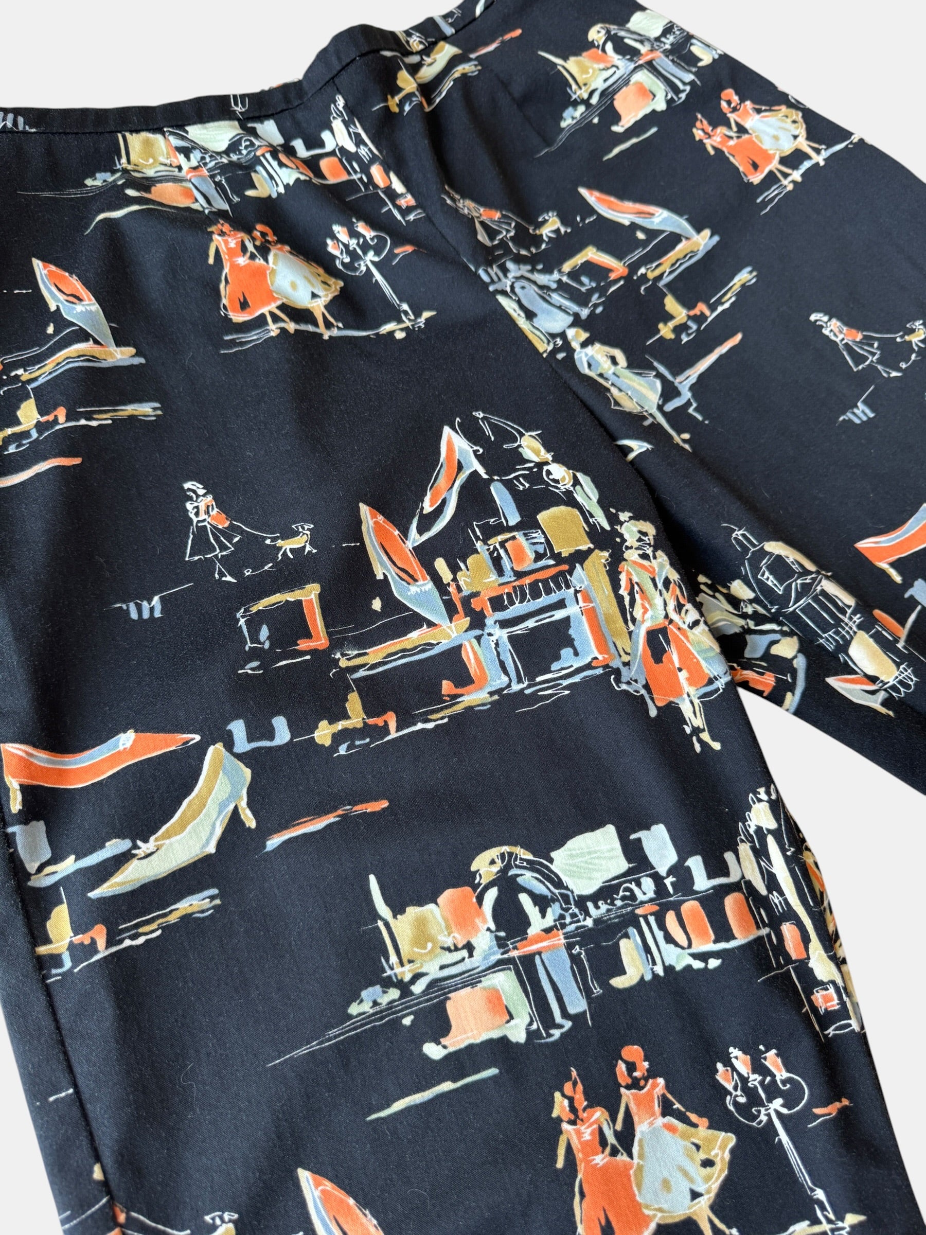 90s Ladies Who Lunch Novelty Print Capris