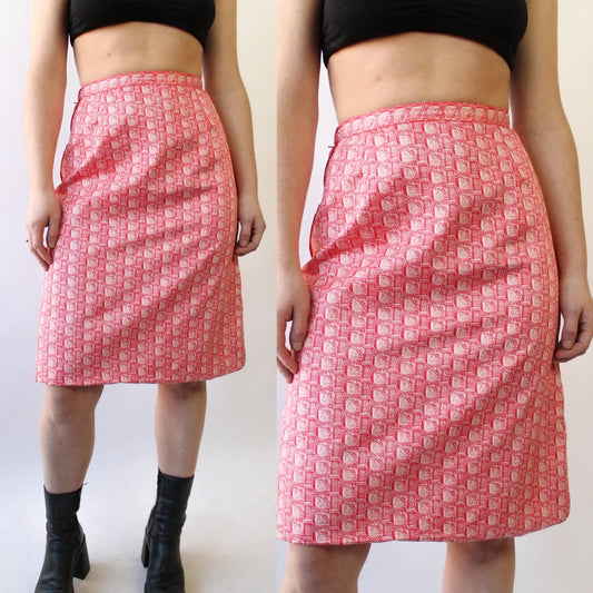 60s Bill Tice for Malcolm Starr Red and White Printed Skirt