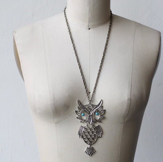 Owl Necklace with Turquoise Eyes