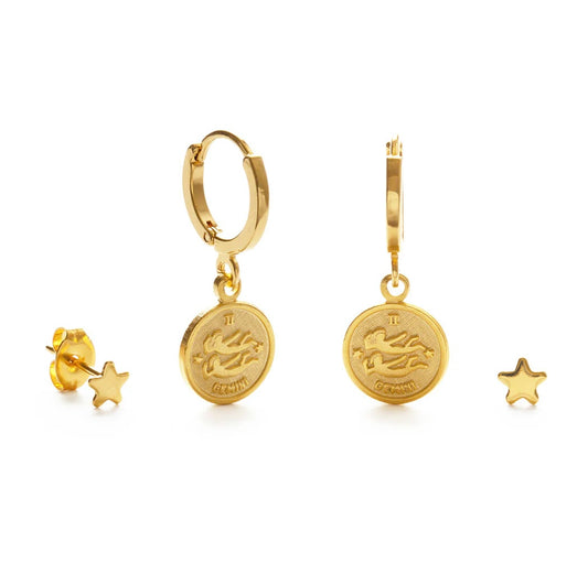 Zodiac Huggie Hoops + Star Studs Set