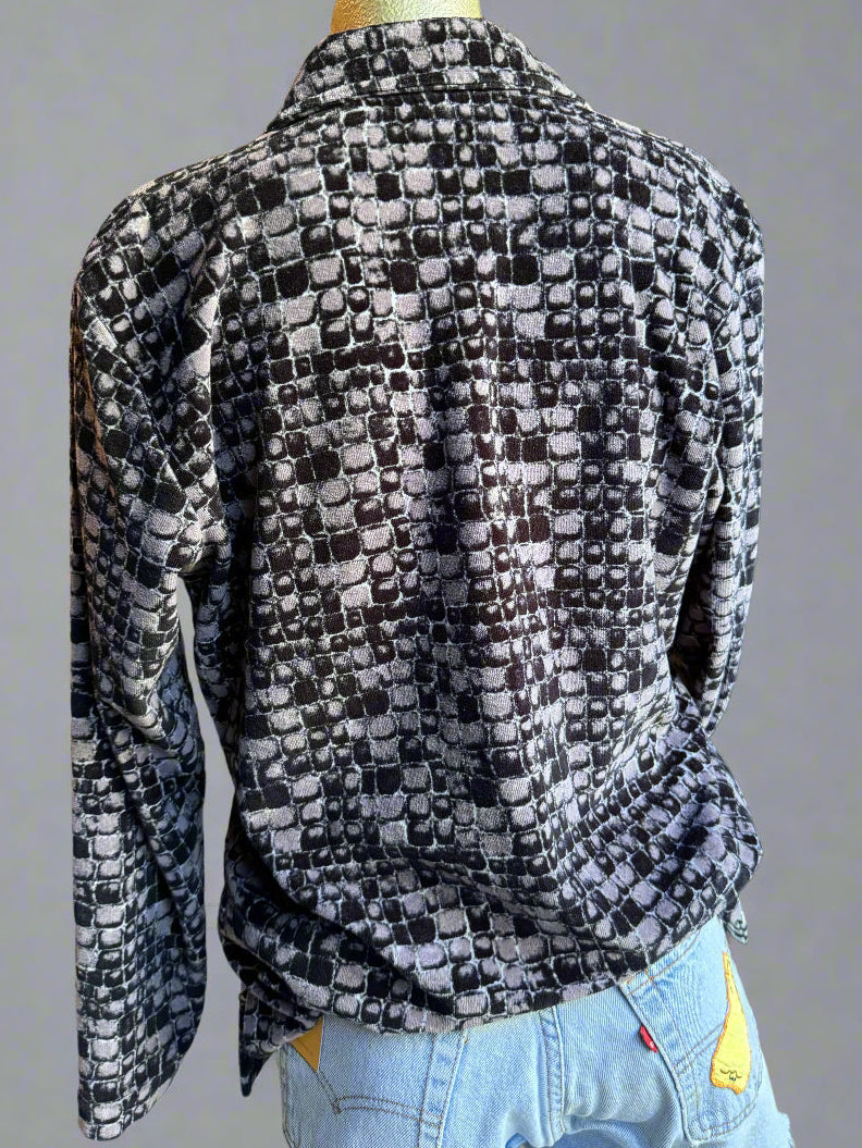 90s Velvety Reptile Print Button Up