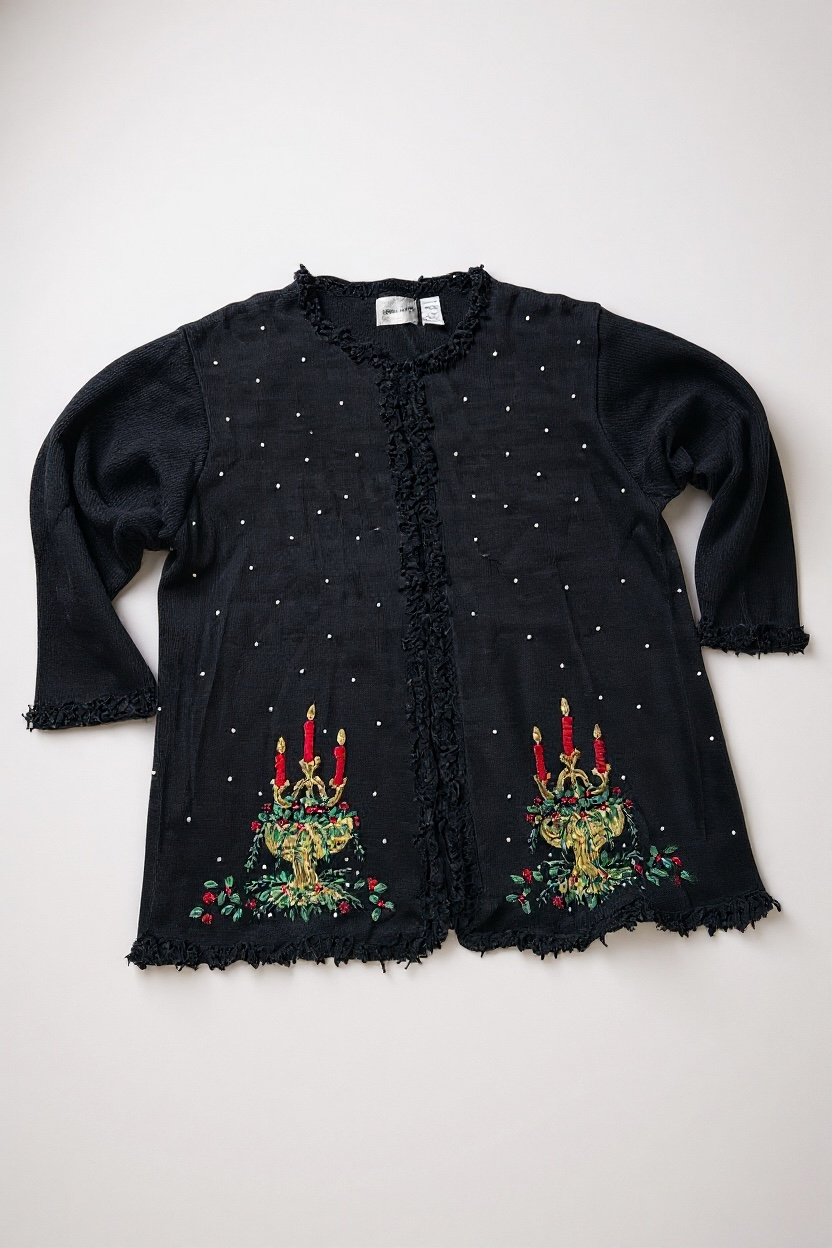 90s Fringey Christmas Candles Cardigan