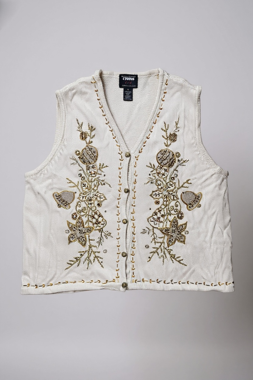 90s White and Gold Christmas Vest
