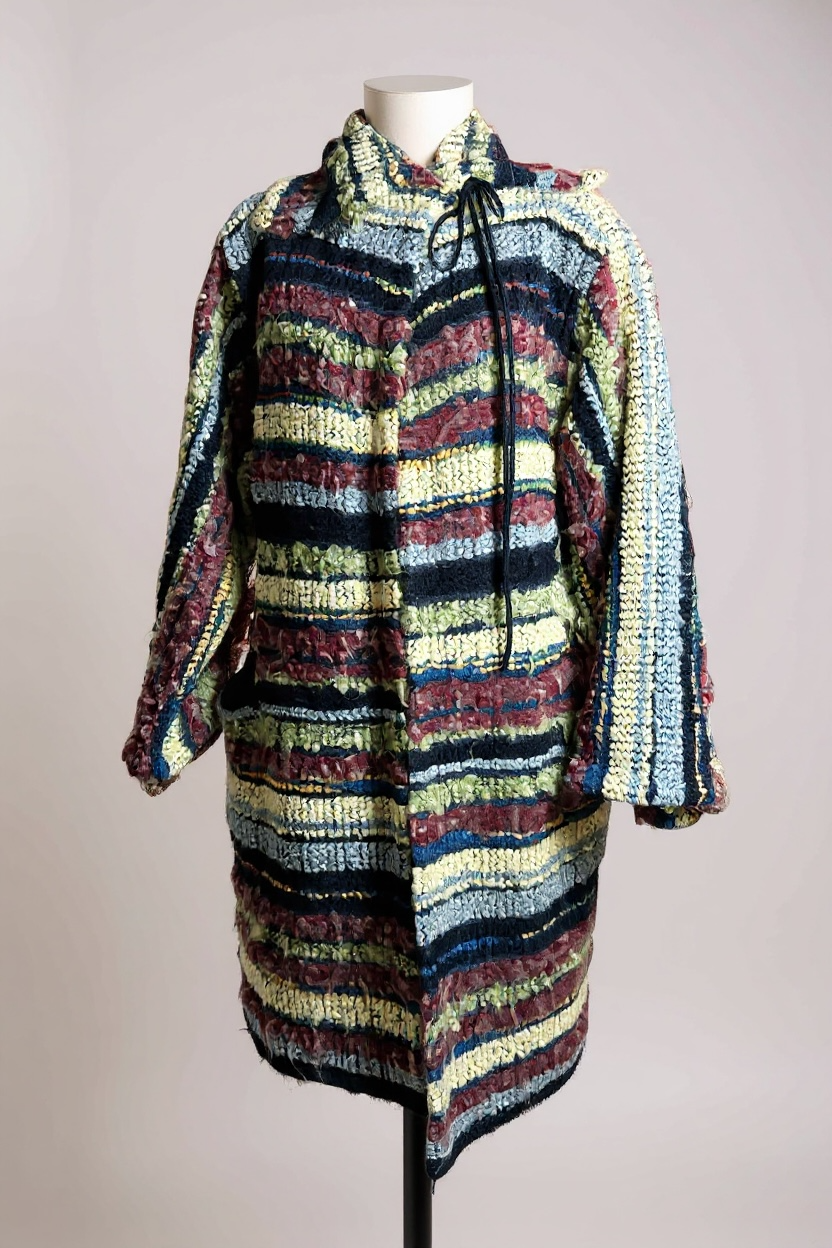 80s Missoni Textured Knit Coat with Collar Tie