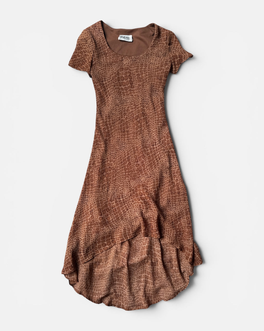 90s Neutral Snake Print Double Layer Dress