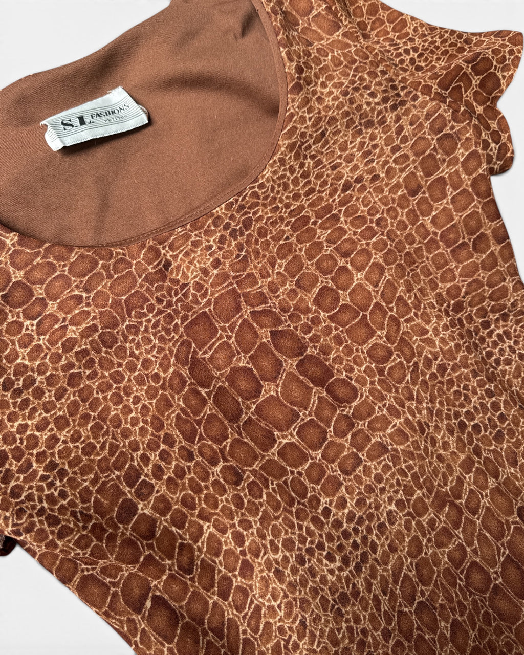 90s Neutral Snake Print Double Layer Dress