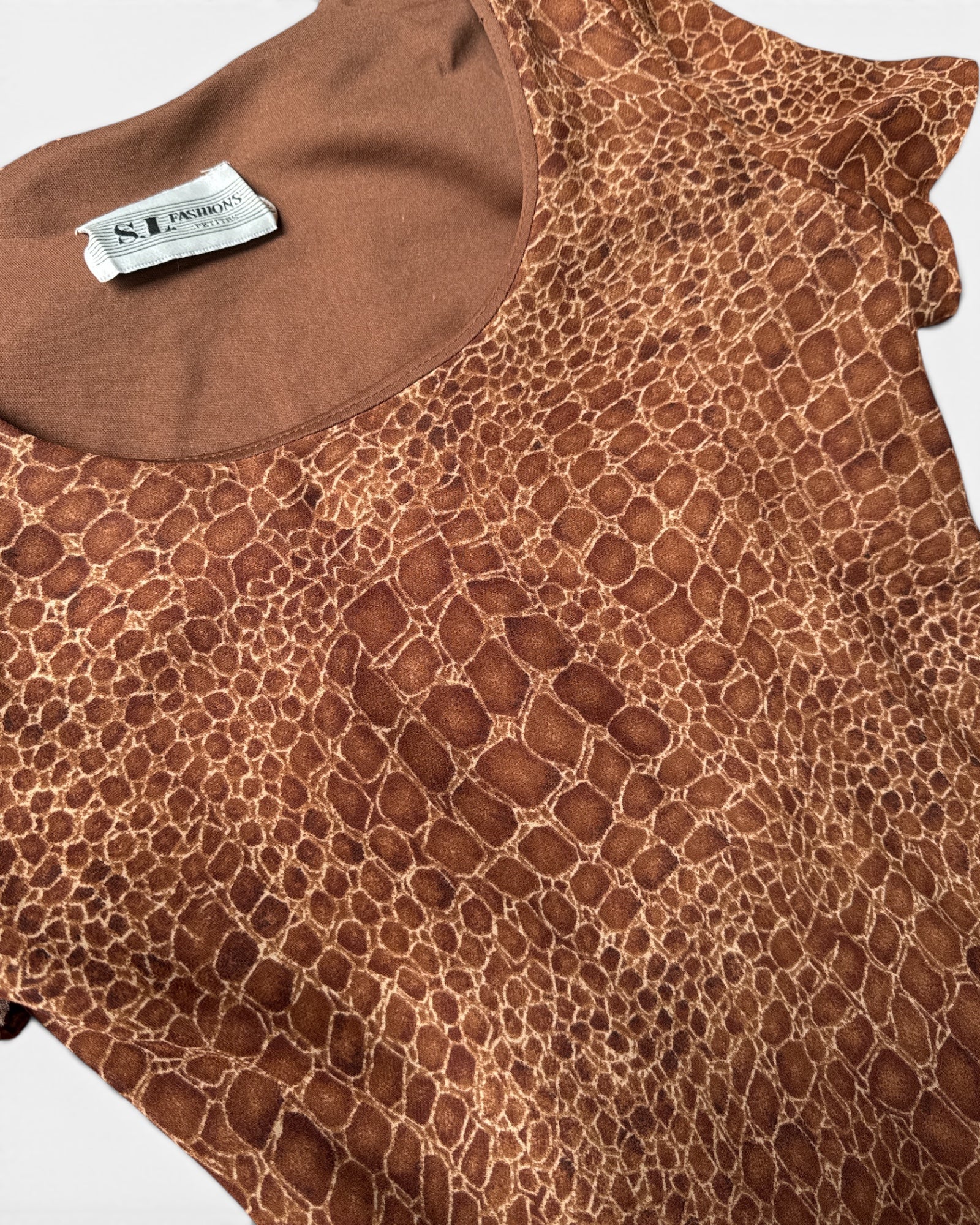 90s Neutral Snake Print Double Layer Dress