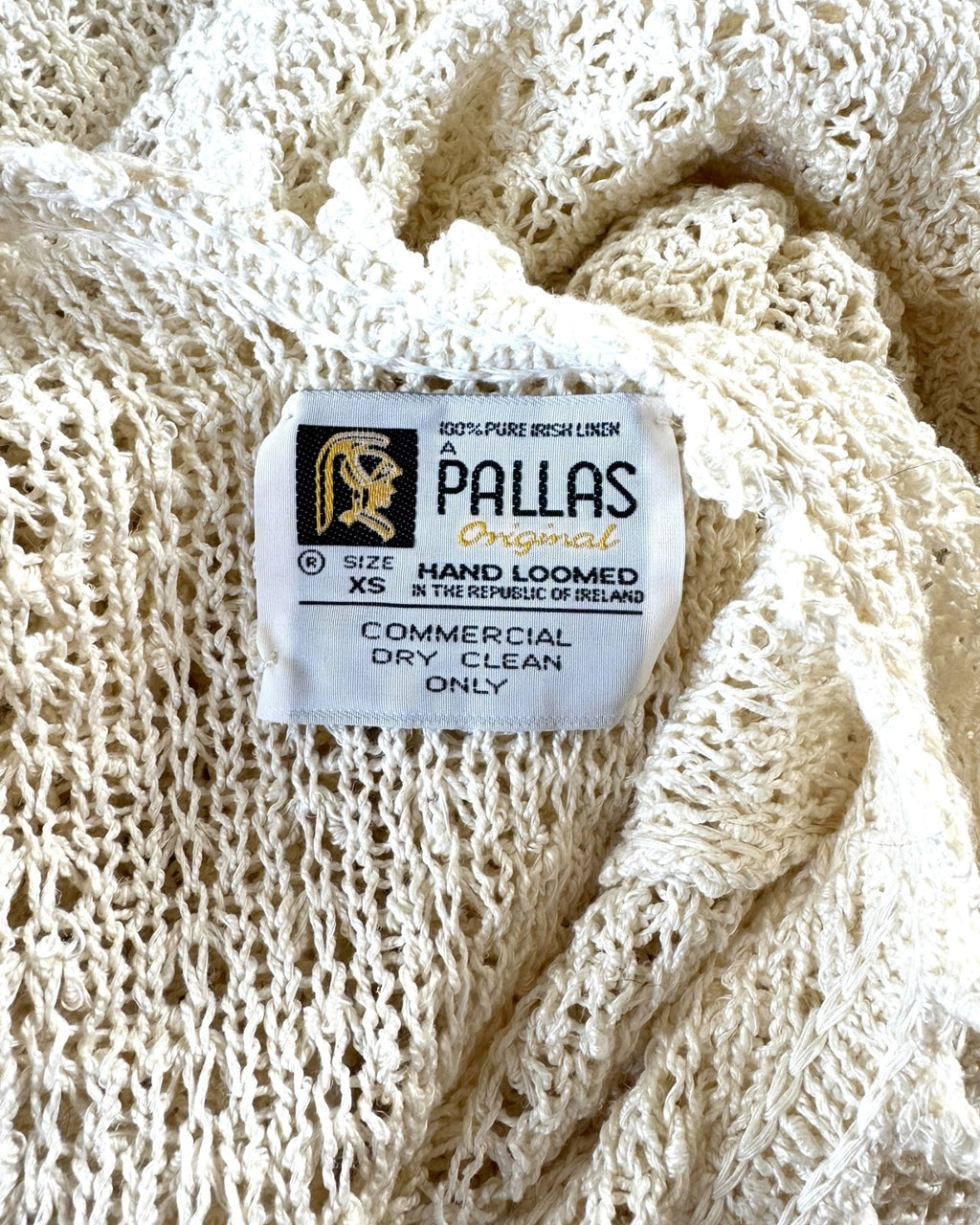 Highway Robbery Vintage PALLAS hand-loomed off-white Irish linen knit dress clothing label detail