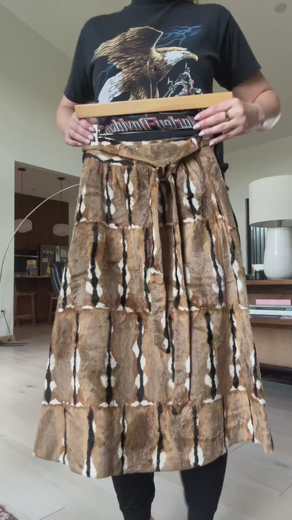 60s Handmade Patterned Faux Fur Midi Skirt