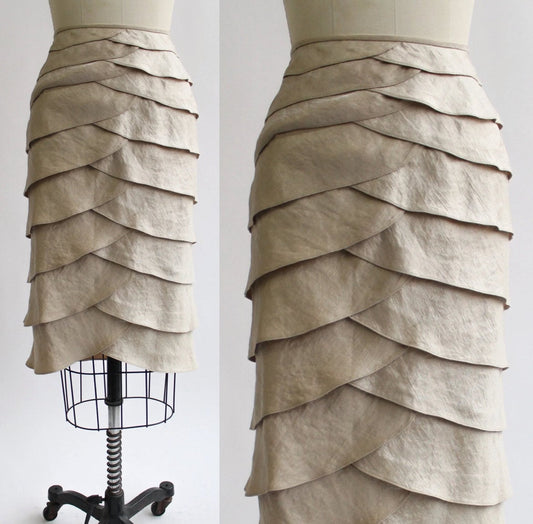 Y2K Victor Costa Champagne Ruffle Pencil Skirt