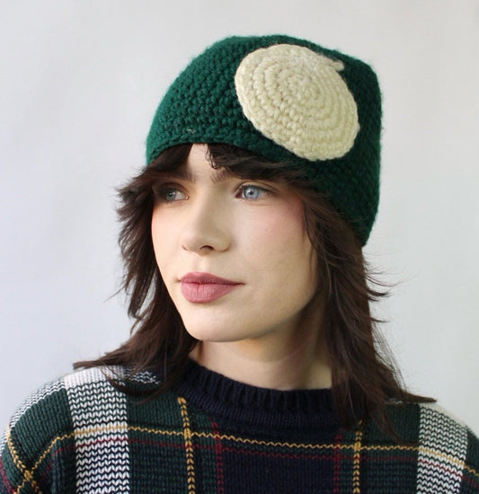 70s Crochet Beanie with White Apple